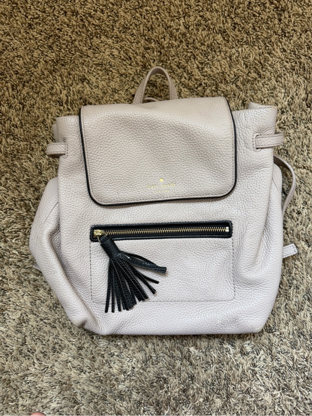kate spade Blush Pebbled Leather Backpack with Black Tassel